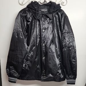 Members Only Vintage Black SzL  Detachable Hood Snap Front Bomber Cool Jacket